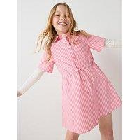 Tommy Hilfiger Girls Short Sleeve Striped Shirt Dress - Pink