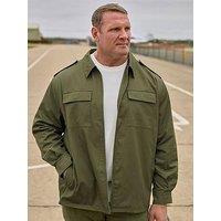 Badrhino Big & Tall Military Zip Through Overshirt - Khaki Green