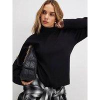 River Island Long Sleeve Interlock Funnel Neck Top - Black
