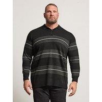 Badrhino Long Sleeve Stripe Knit Polo Shirt - Black