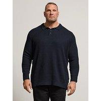 Badrhino Chunky Rib Long Sleeve Knit Polo Shirt - Blue