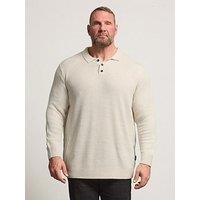 Badrhino Chunky Rib Long Sleeve Knit Polo Shirt - Beige