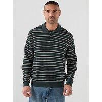 Jack & Jones Knitted Stripe Long Sleeve Polo - Multi