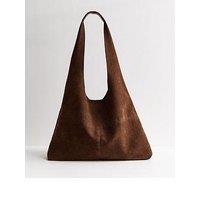 New Look Faux Suede Slouchy Hobo Tote Bag - Brown