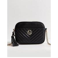 New Look Faux Leather Quilted Front Pocket Crossbody Bag - Black