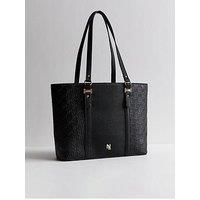 New Look Faux Leather Logo Embossed Tote Bag - Black