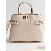 New Look Faux Leather Gusset Turn Lock Top Handle Bag - White