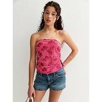 New Look 915 Mesh Sequin Bandeau Top - Pink