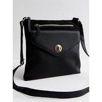 New Look Grained Faux Leather Pocket Messenger Bag - Black