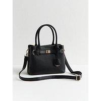 New Look Black Faux Leather Mini Triple Compartment Tote Bag