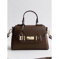 New Look Mini Faux Leather Turn Lock Crossbody Bag - Dark Brown