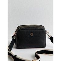 New Look Faux Leather Double Pocket Crossbody Bag - Black