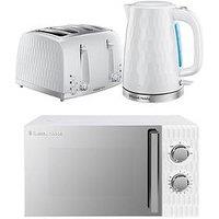 Russell Hobbs Honeycomb Bundle - Kettle, 4 Slice Toaster And Microwave- White