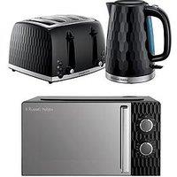 Russell Hobbs Honeycomb Bundle - Kettle, 4 Slice Toaster And Microwave- Black