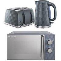 Russell Hobbs Honeycomb Bundle - Kettle, 4 Slice Toaster And Microwave- Grey
