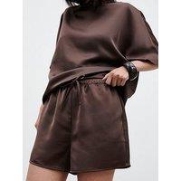 Pretty Lavish Breya Satin Drawstring Short - Chocolate Brown