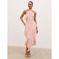 Pretty Lavish Aria Halterneck Ruffle Midaxi Dress - Pink
