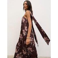 Pretty Lavish Elowen Strappy A-Line Maxi Dress- Brown Botanical Lily Floral