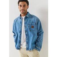 Guess Jeans Oversized Cropped Long Sleeve Shirt - Blue
