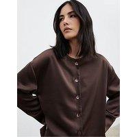 Pretty Lavish Dua Satin Button Blouse - Chocolate Brown