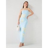 Pretty Lavish Milena Floral Bandeau Knit Maxi Dress - Pastel Blue