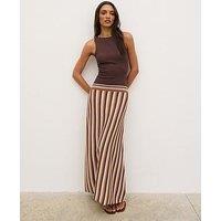 Pretty Lavish Phoebe Slash Neck Stripe Knit Maxi Dress - Brown