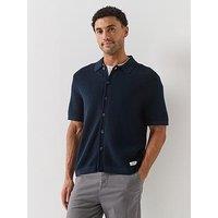 Guess Jeans Short Sleeve Knitted Polo - Navy