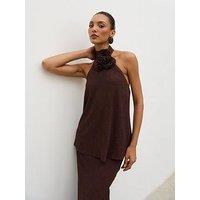 Pretty Lavish Evalina Corsage Halterneck Top - Brown