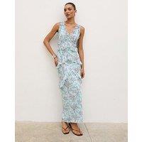 Pretty Lavish Aurelia Ruffle Maxi Dress - Seaspray And Brown Floral