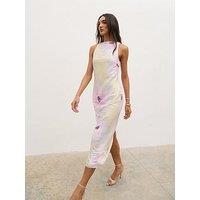 Pretty Lavish Lilou Printed Sequin Midaxi Dress- Apricot And Lilac Floral