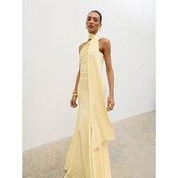 Pretty Lavish Porto One Shoulder Godet Maxi Dress- Lemon