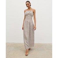 Pretty Lavish Zaria Corset Detail Maxi Dress- Cream And Brown Polkadot
