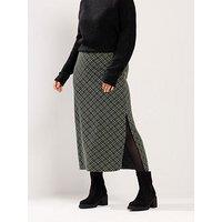 Yours Curve Midi Ponte Check Print Skirt - Green