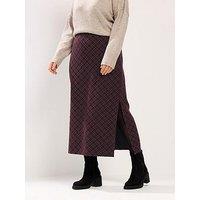 Yours Curve Midi Ponte Check Print Skirt - Red