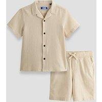 Jack & Jones Mini Younger Boys 2 Piece Waffle Shirt Shorts Set - Beige