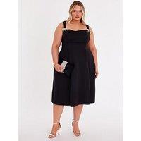 Quiz Curve Black Diamante Bow Midi Dress
