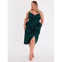 Quiz Curve Bottle Green Bow Front Midi Dress