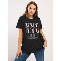 Yours Curve Core Nyc Placement T-Shirt - Black