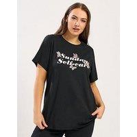 Yours Curve Set In Sleeve Placement Sunday T-Shirt - Black