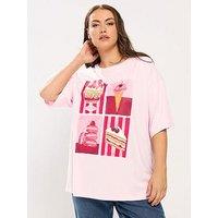 Yours Curve Relaxed Placement Treats T-Shirt - Pink
