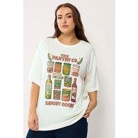 Yours Curve Relaxed Placement Pantry T-Shirt - Cream