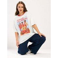 Yours Curve Relaxed Placement Sauce T-Shirt - Cream