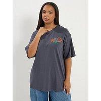 Yours Curve Relaxed Placement Garden T-Shirt - Grey