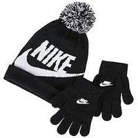Nike Kids Boys Swoosh Pom Beanie & Glove Set - Black