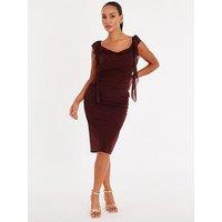 Quiz Petite Brown Frill Midi Dress