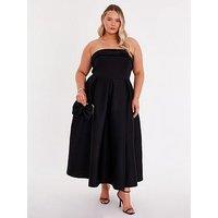 Quiz Black Velvet Trim Skater Dress