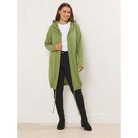 Yours Curve Soft Touch Hooded Ribbed Cardigan - Green