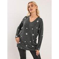 Yours Curve Soft Touch Star Jumper - Grey