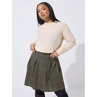 Yours Curve Printed Check Pleated Skirt