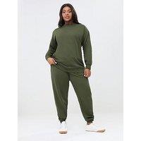 Yours Curve Crew Neck Cuffed Jogger Set - Green